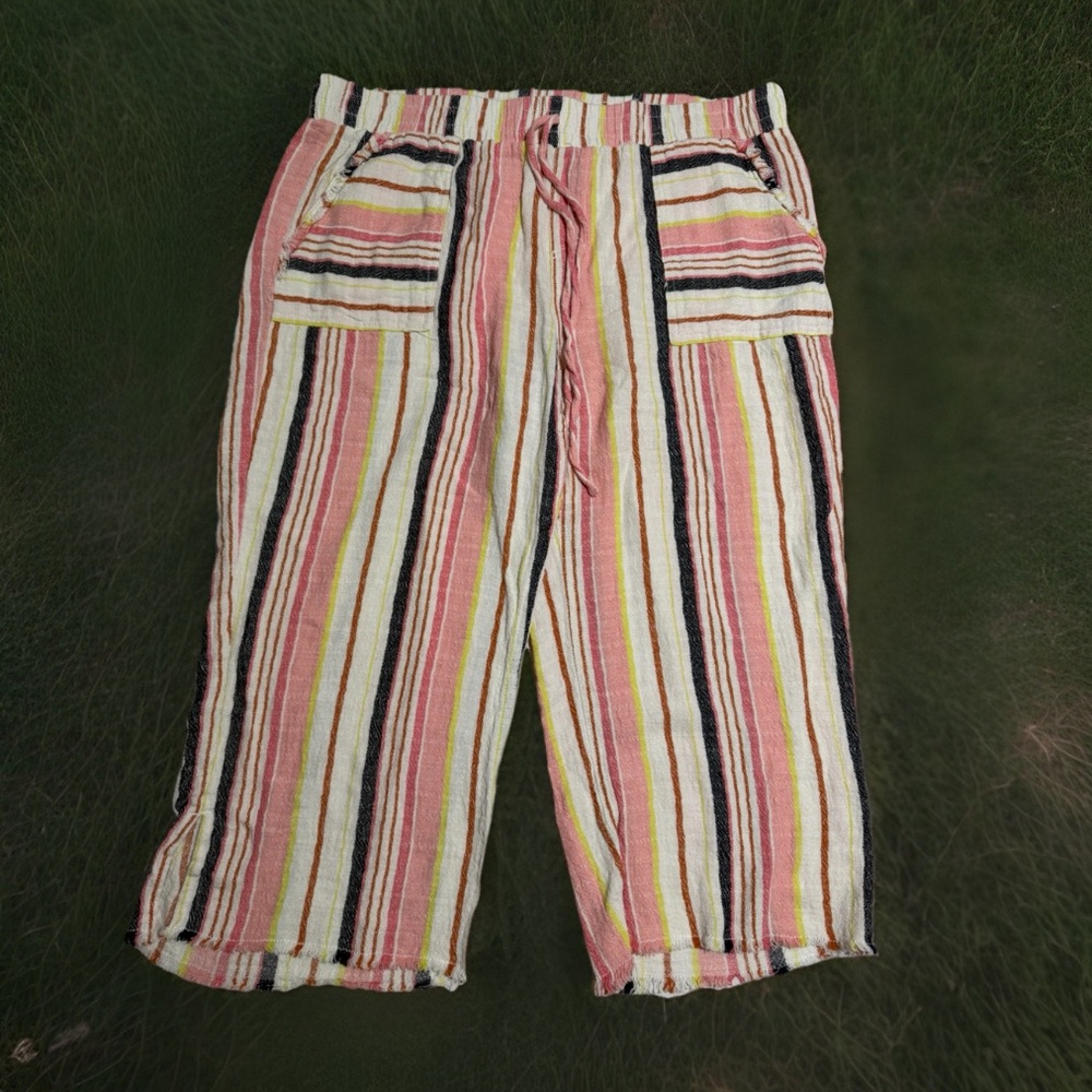 y2k westbound brand striped capri pants, pockets, women's large